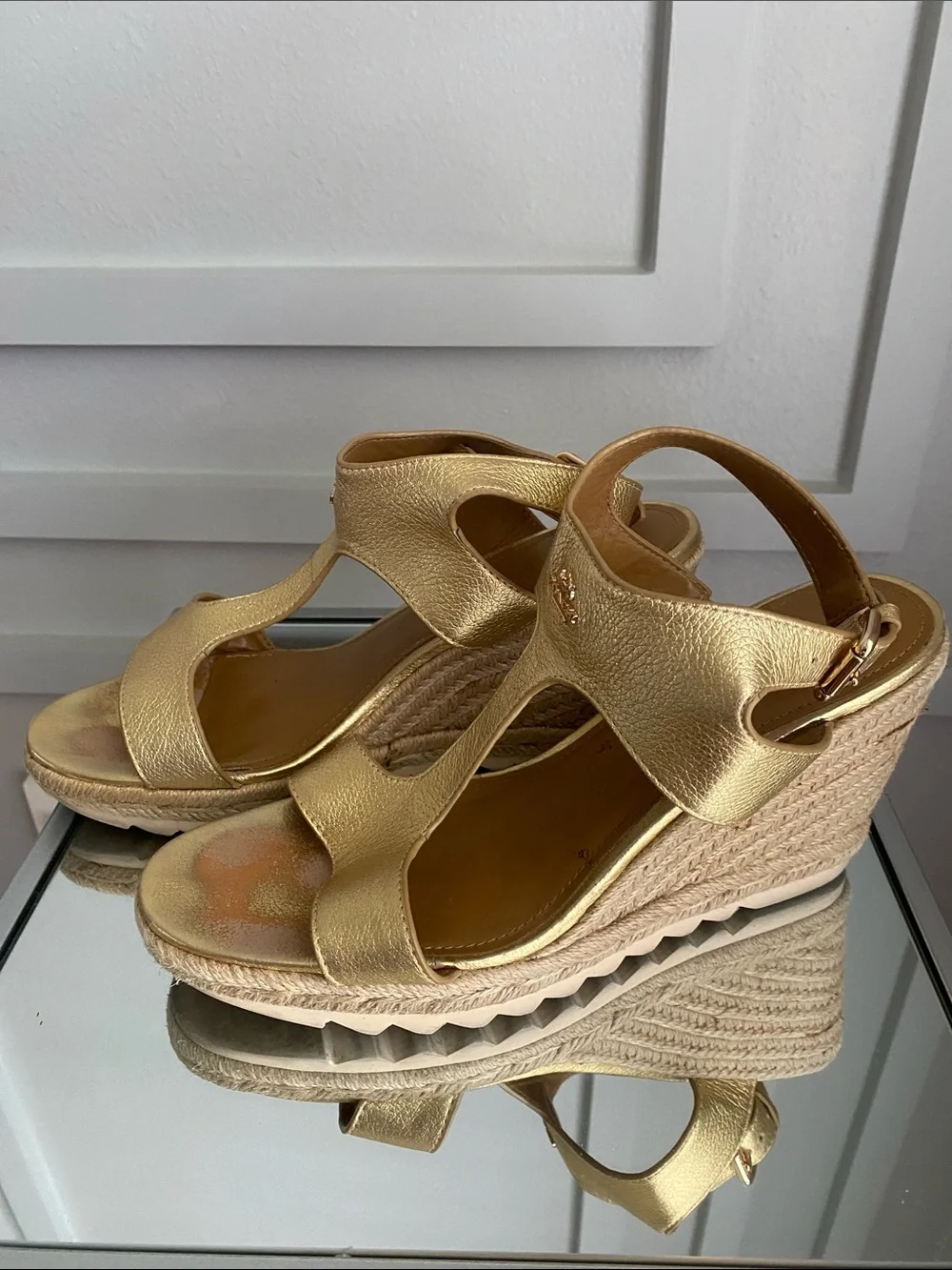 Coach Gold Wedge Sandals with Ankle Strap 41